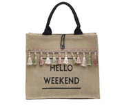 Hello Weekend Pink/Green Tassel Tote | Bag
